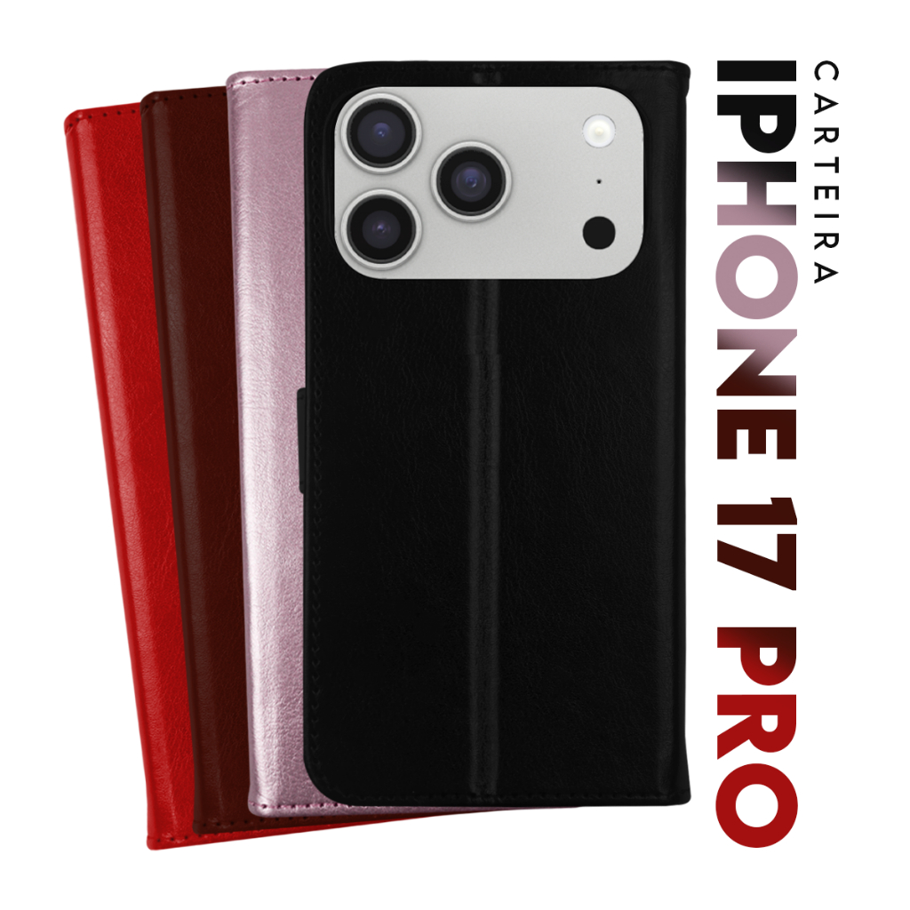 Capa Case Capinha Carteira Flip Cover Couro Sintético PRETA Para Novo Iphone 17 Pro tela 6.3 pol - Cell in Power25