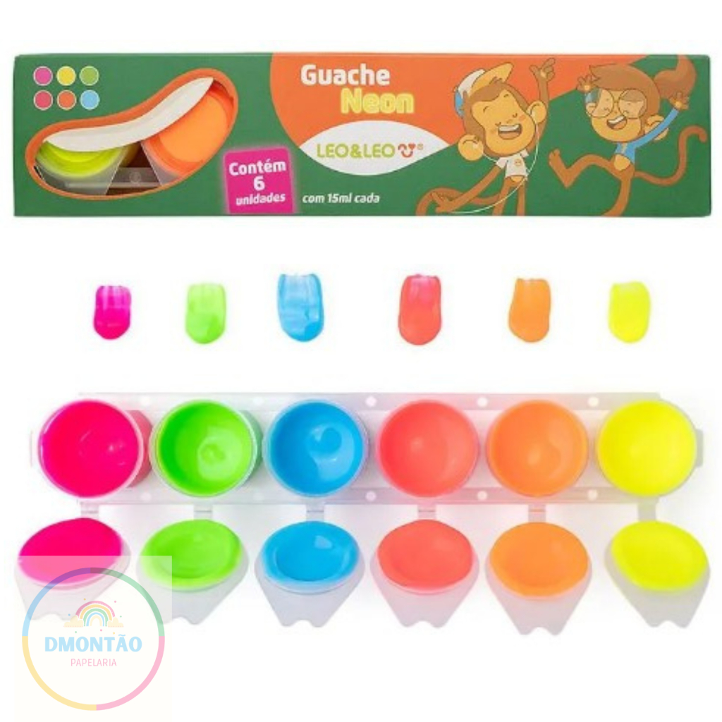 Guache Neon Caixa C/6 Cores 15Ml Por Pote - Leo&Leo
