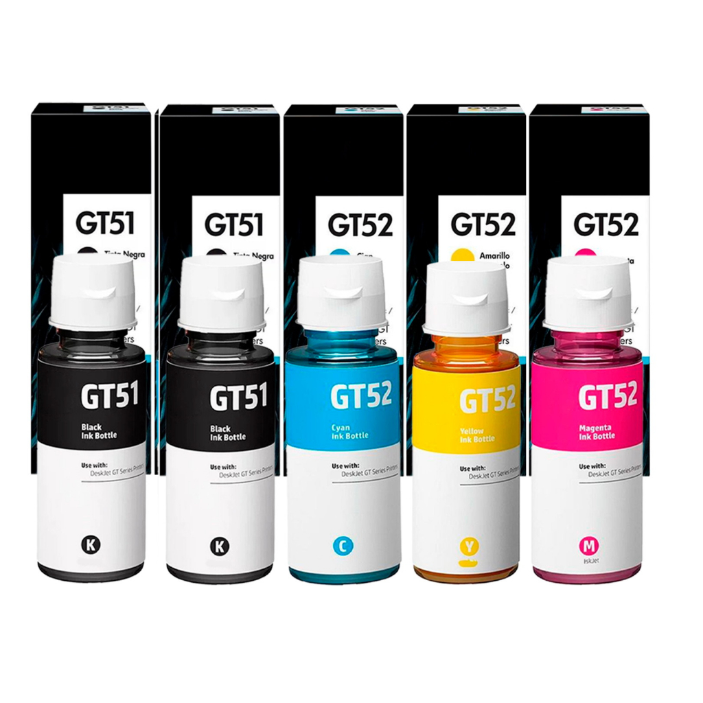 Kit 5 Garrafa Refil De Tinta Hp Gt51 Gt52 Gt 5810 Original Novo Lacrado