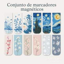 Kit com 2 Marcadores de Página Magnéticos Sortidos | Artes, Azulejos e Flores