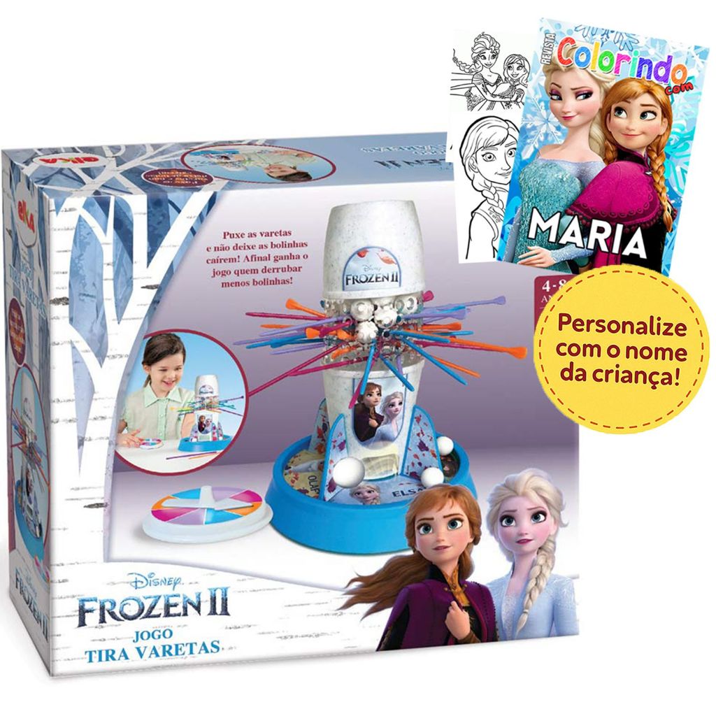 Jogo Tira Varetas Frozen 2 Série Jogos de Tabuleiro Brinquedo Menino e Menina + Revista de Colorir
