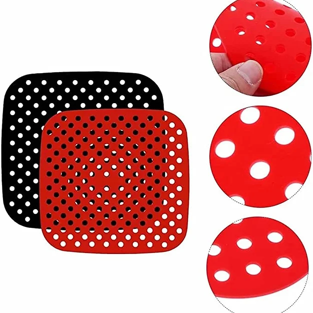 Tapete Silicone Quadrado Air Fryer Reutilizável  | Vermelho e Preto | Antiaderente, Lavável