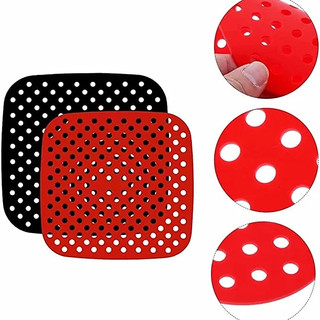 Tapete Silicone Quadrado Air Fryer Reutilizável  | Vermelho e Preto | Antiaderente, Lavável