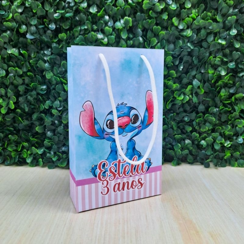 Sacolinha Surpresa Lilo e Stitch Aquarela Personalizada | Lembrancinha Festa | Tamanho P | Pegue e Monte
