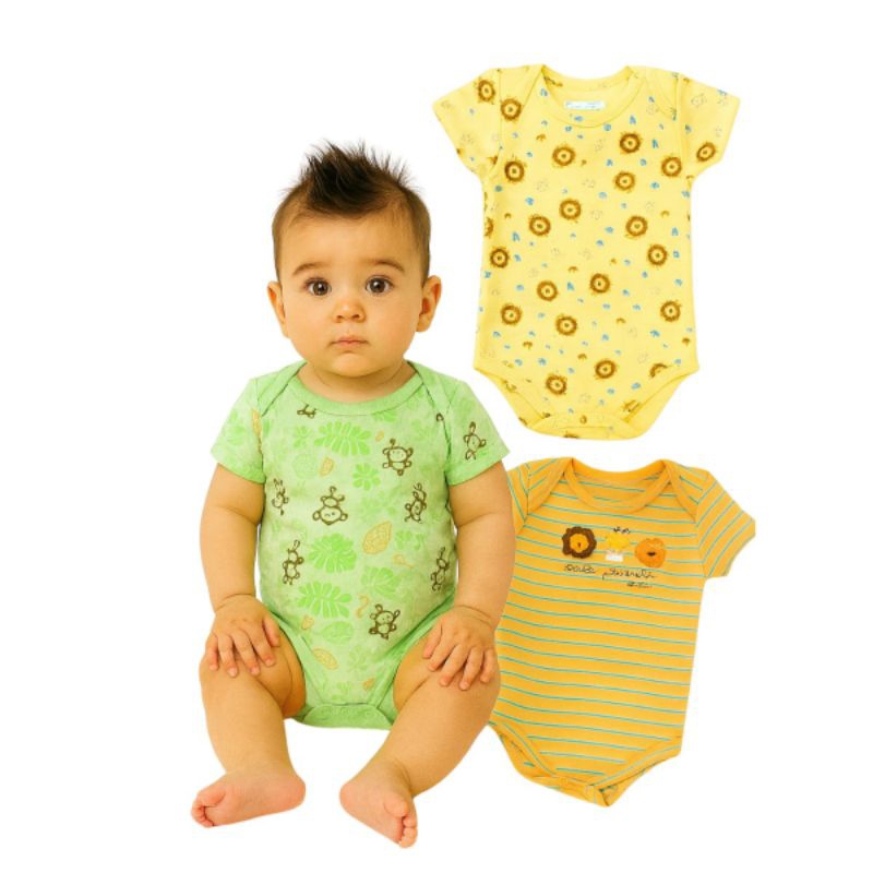Kit com 3 Bodies manga curta Bebê menino Kiko e Kika tamanho M 0419