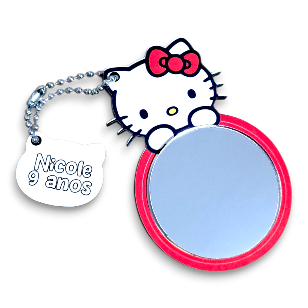 Chaveiro Hello Kitty Com Espelho E Pingente Personalizado Lembrancinhas