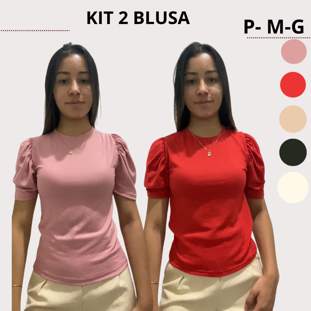 kit 2 blusas canelada blusa feminina blusa manga princesa blusa manga curta blusa elegante moda verão