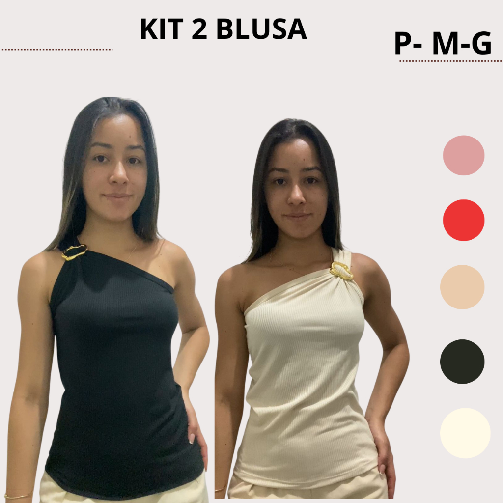 kit 2 blusa Regata ombro só regata canelada blusa com argola nula manga assimétrica tendencia