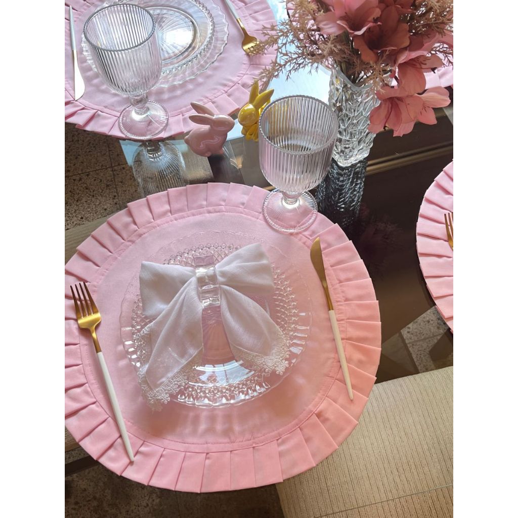 Jogo Americano Redondo 2 Lugares babadinho dupla face 42cm Elegância e Praticidade na sua Mesa Posta