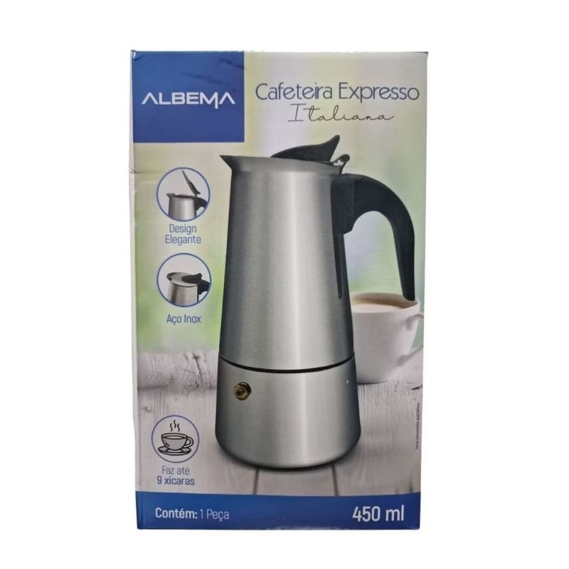 Cafeteira Expresso Italiana 450ml Aço Inox 9 Xícaras de Café Chá Prático Rápido Cafeteira Moderna e Resistente - Miniatura 2