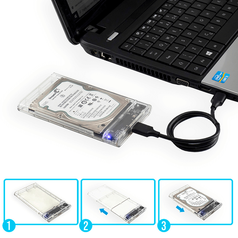 Case HD 2.5 e Sata SSD USB 3.0 Transparente Hd Externo Notebook Exbom