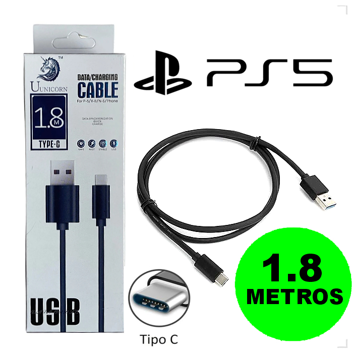 Cabo USB Tipo C Para Nintendo Switch Ps5 Xbox Series e Smartphones 1.80m