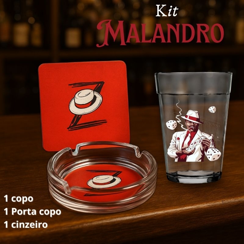 Kit Bar Malandro – Copo Americano + Porta Copo + Cinzeiro Umbanda, Candomble