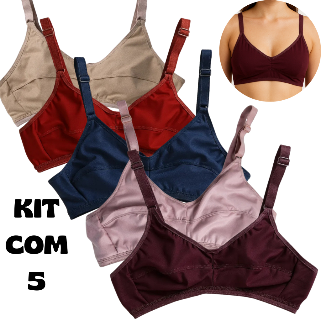 Sutiã Feminino Reforçado Sem Bojo Alça Larga Confortável em Microfibra Premium