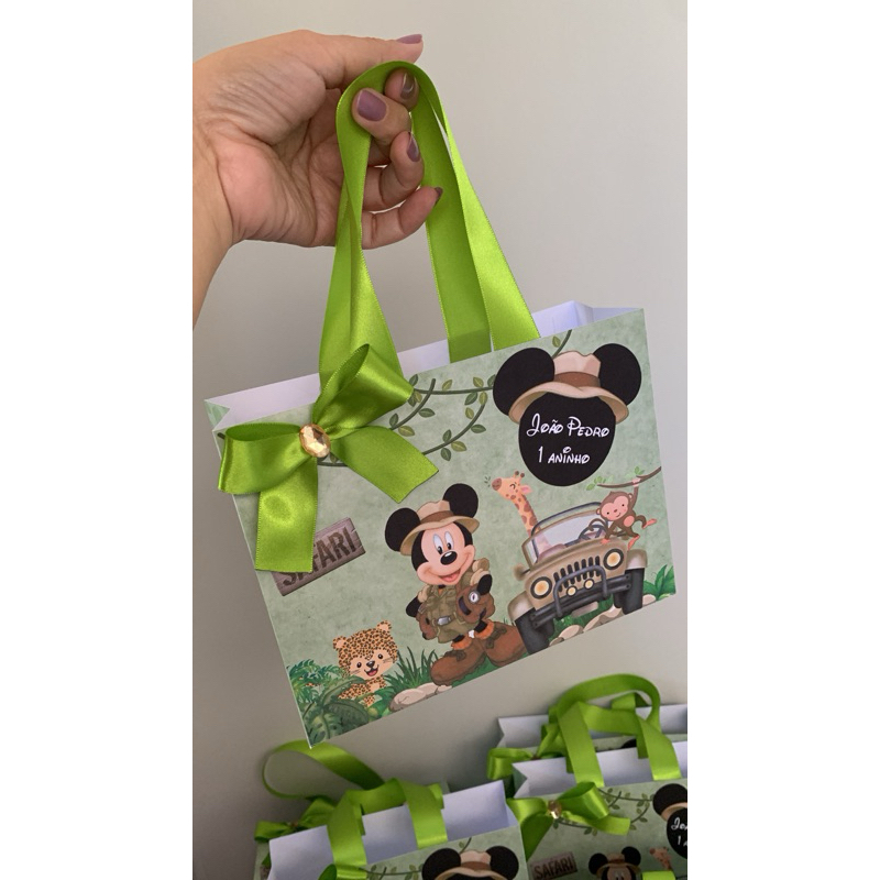 Sacola personalizada Mickey Safari PEGUE E MONTE lembrancinha festa
