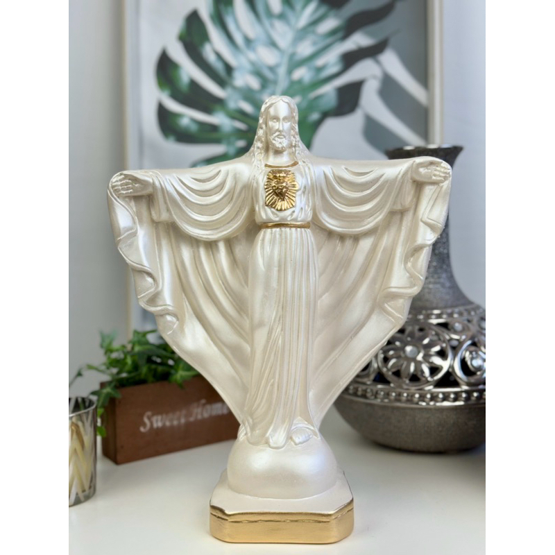 imagem Jesus Cristo 30 cm Cristo redentor perolado dourado gesso