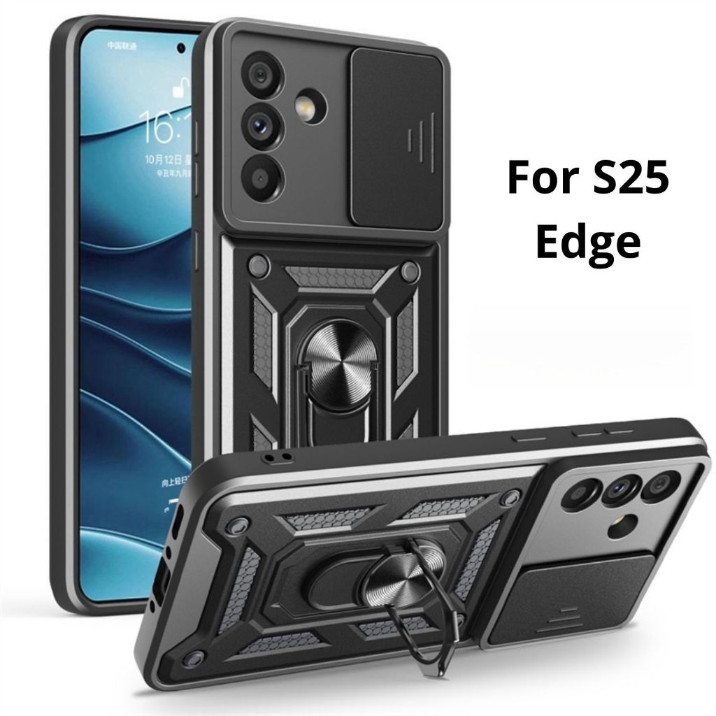 Capinha Capa Para S25 Edeg Armadura Armour Case Suporte Anel Prote Came Peli Orig Case Sam Preta Bla