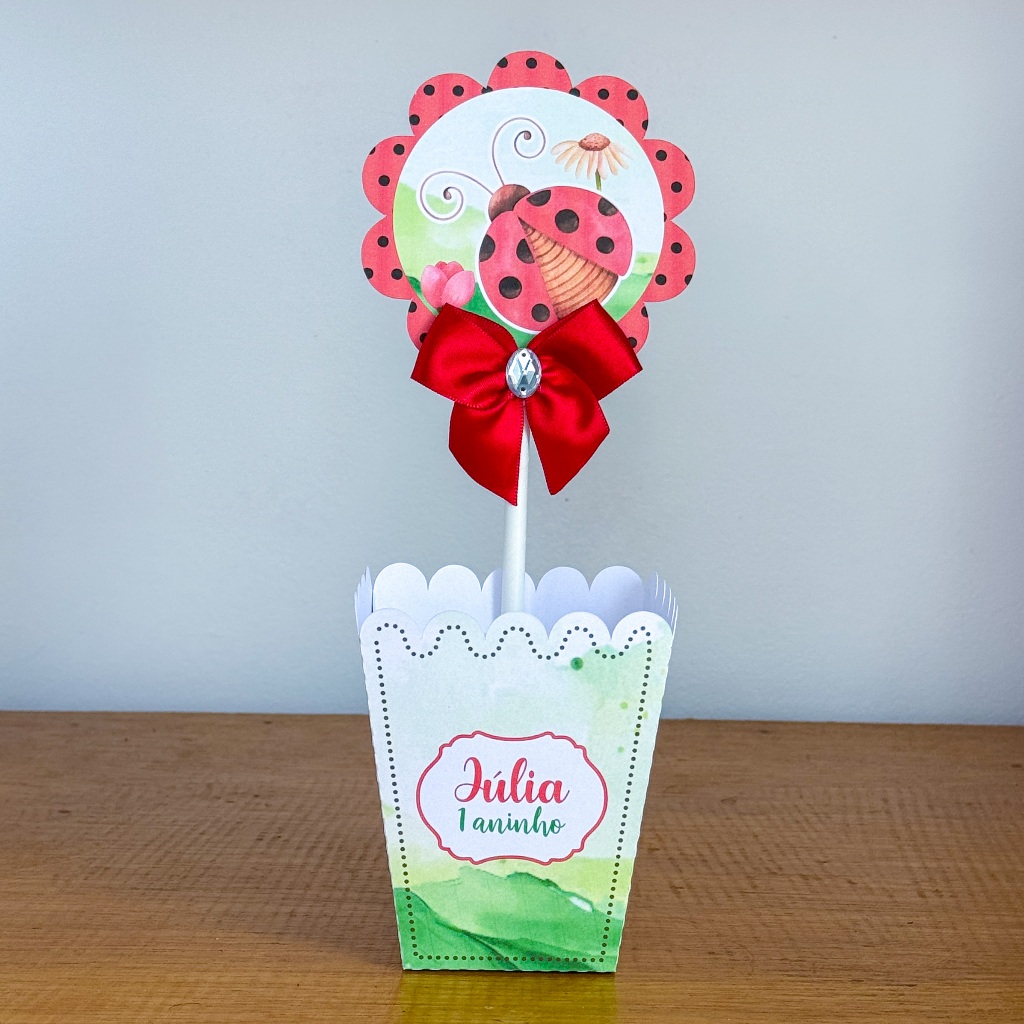Kit de Centro de mesa JOANINHA Personalizado | Arranjo Cachepô Lembrancinha Festa