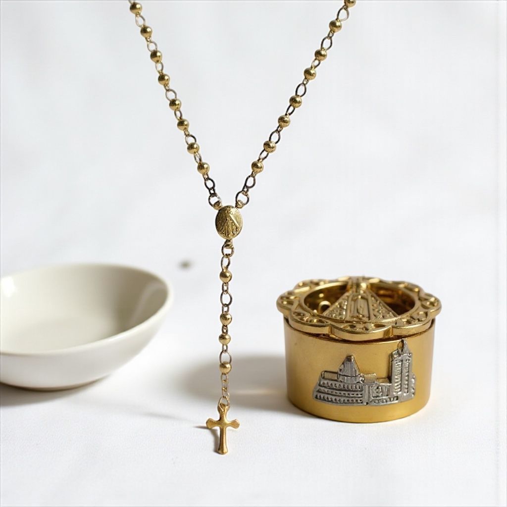 Terço Pescoço Folheado A Ouro Com Porta Terço Delicado em Oferta na Shopee