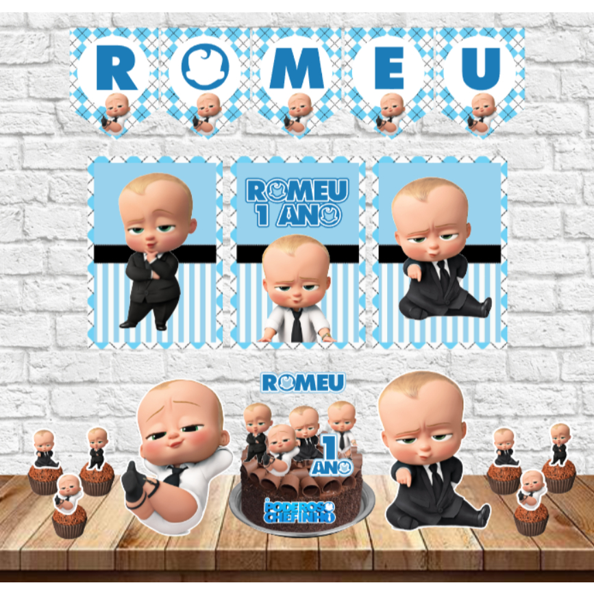 Kit festa só um bolinho poderoso chefinho bebe aniversario mesversario personalizado