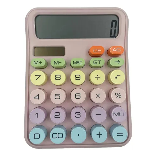 Calculadora Rosa Colorida com Botões Redondos – Design Moderno e Portátil