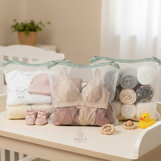 Kit 4 Saquinhos Organizadores para Maternidade, Lingeries, Meias, Roupas de Bebê, Maquiagem e Porta Objetos