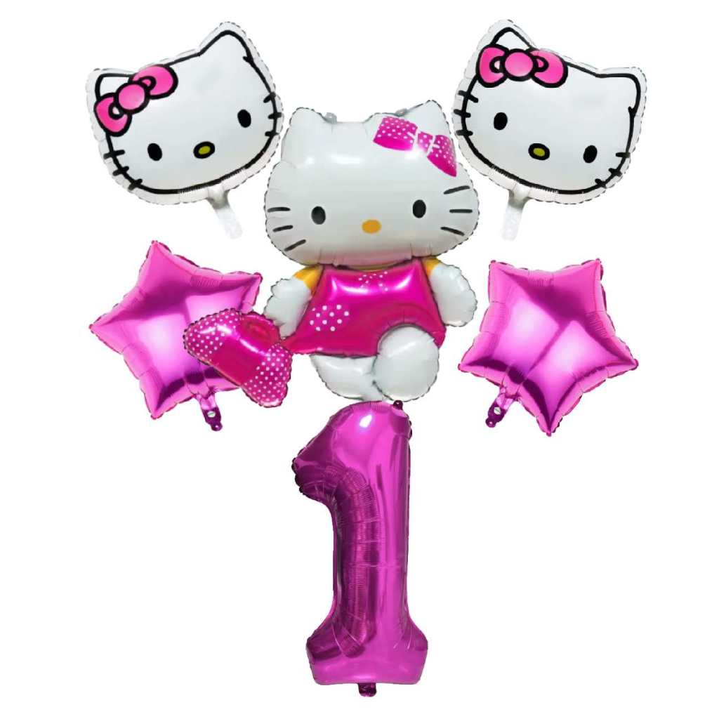 Kit c/ 1/5/6/7 Balão Hello Kitty Bolsa 75 cm + 2 Cabeça Hello Kitty com Número Grande 75 cm em Oferta na Shopee
