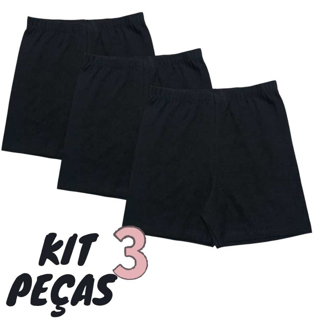 Kit 3 Shorts Curto Cotton Infantil Menina – Ideal para Usar com Saias e Vestidos | 2 a 12 Anos