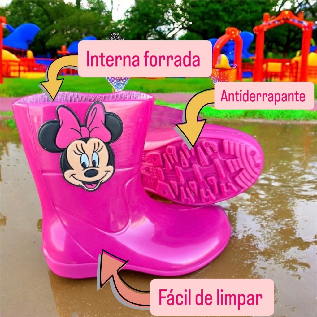 Bota Galocha Infantil Menina 19 AO 34 Botinha Bota Juvenil  Minei Impermeavel Limpa Facil