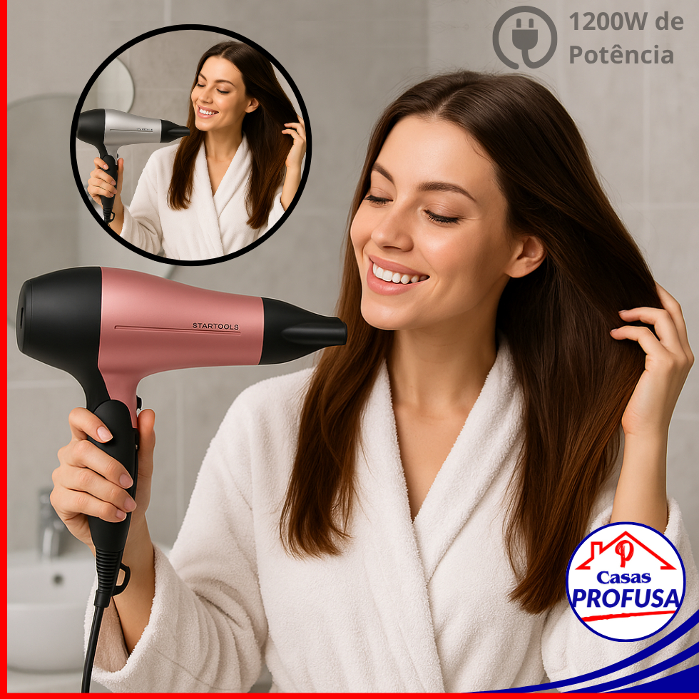 Secador Cabelo Compacto Portátil Dobrável 2 Temperatura Potência 1200W Bocal Direcionador Bivolt Peq