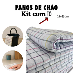 Kit Pano de Chão Quadriculado Até 10 Panos 65x43cm Grande Duplo Alvejado Geral