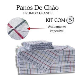 Kit 05 Panos De Chão Quadriculado Grande 65x43cm Multiuso Para Limpeza Alvejado Grosso