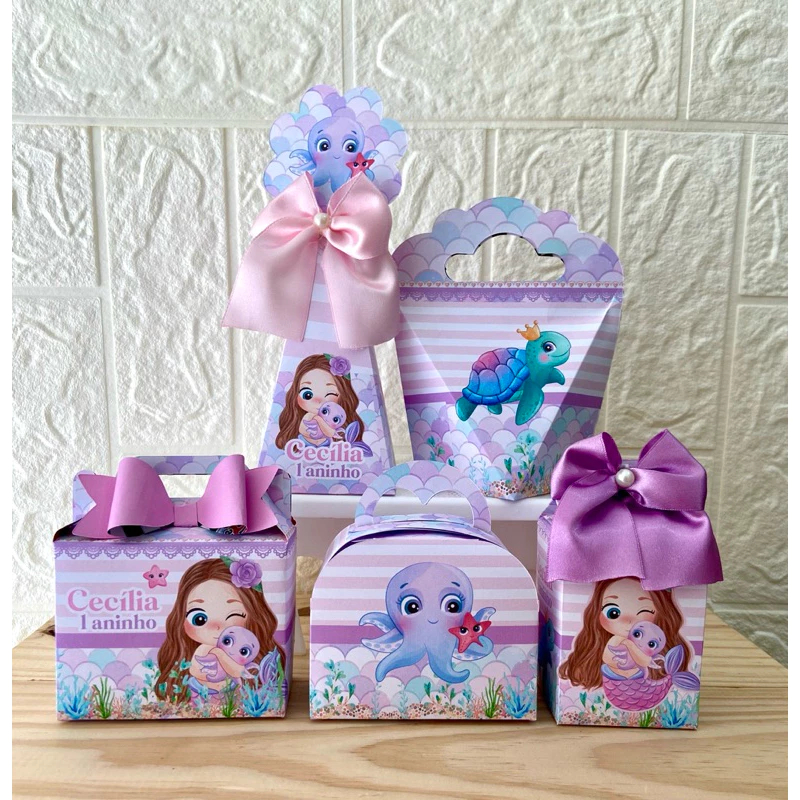 Kit Festa Sereia Cute , Personalizados Lembrancinhas Caixinhas Para Festa PEGUE E MONTE em Oferta na Shopee