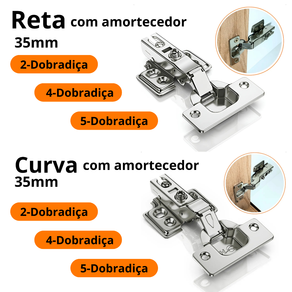 Kit Dobradiça com amortecedor Kit com 2 Un ou 4 Un 5 un