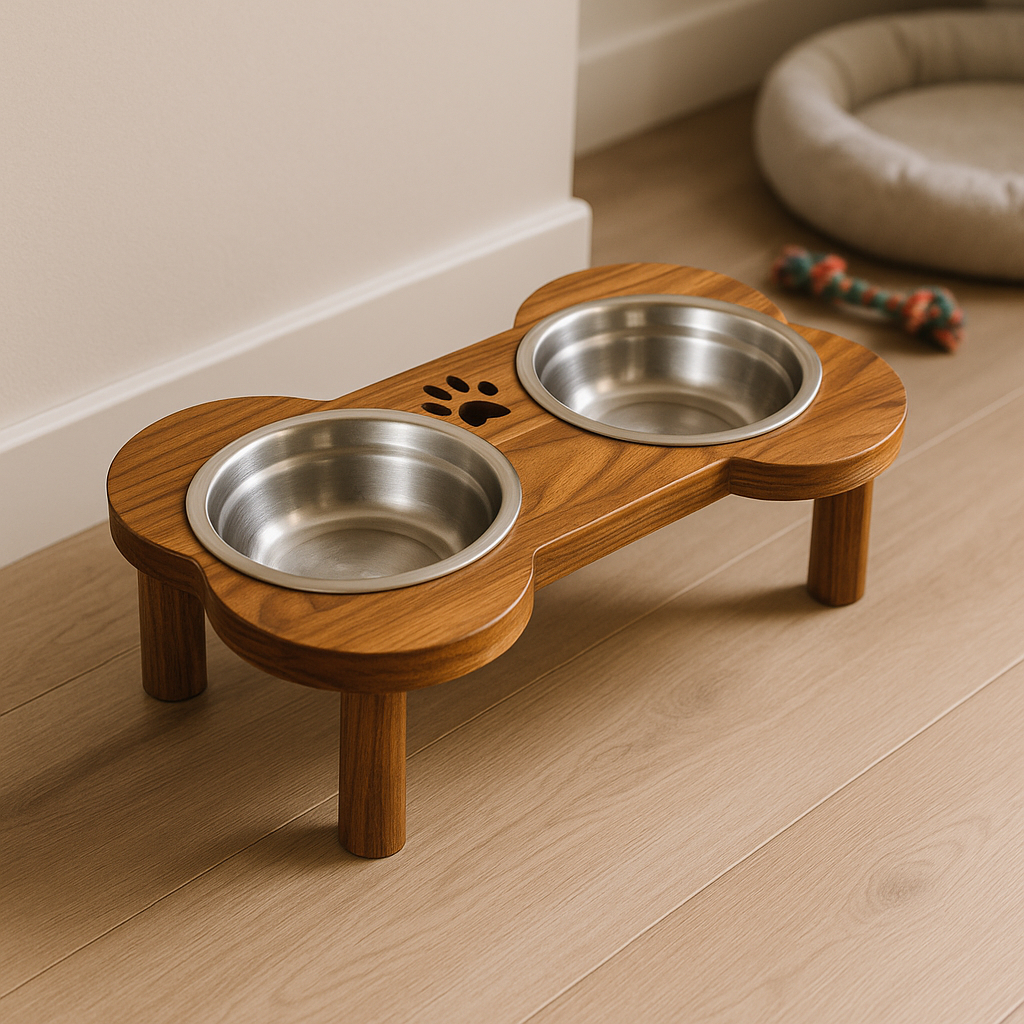 Comedouro Bebedouro P/ Cachorros Elevado Teca Alumínio Top