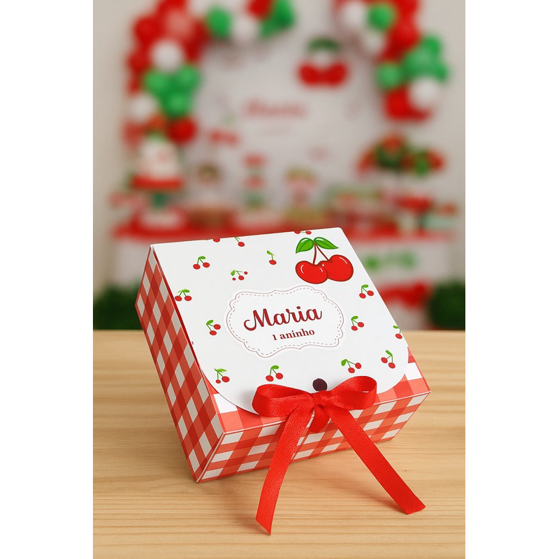 CAIXINHA LEMBRANCINHA PERSONALIZADA CEREJINHA | PERSONALIZADOS FESTA INFANTIL CEREJA | CAIXA PARA BROWNIE SABONETE