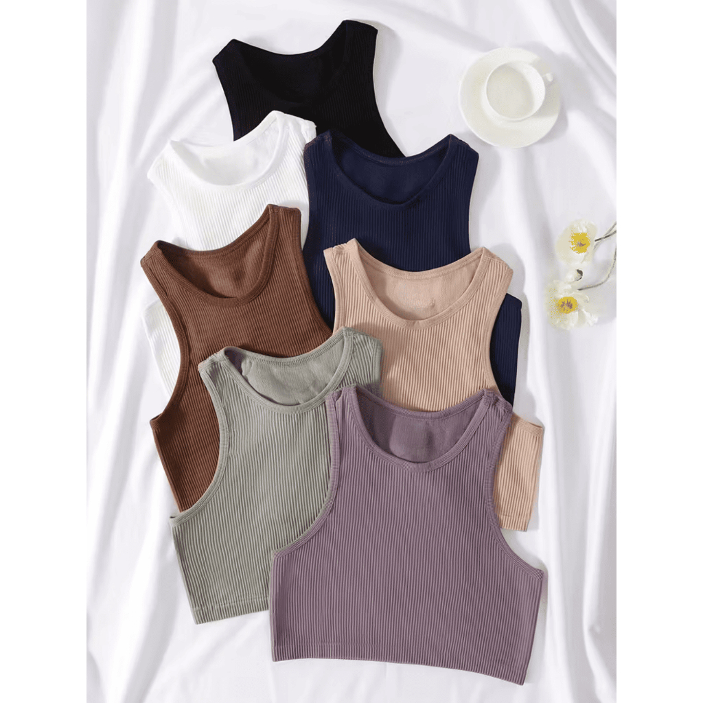 Kit Cropped Feminino Canelado Premium Blusa Modeladora Confortável