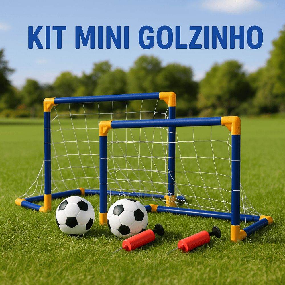 Kit Trave Golzinho Futebol Infantil – 2 Traves + 2 Bolas + 2 Bombas – Trave de Brinquedo com Rede