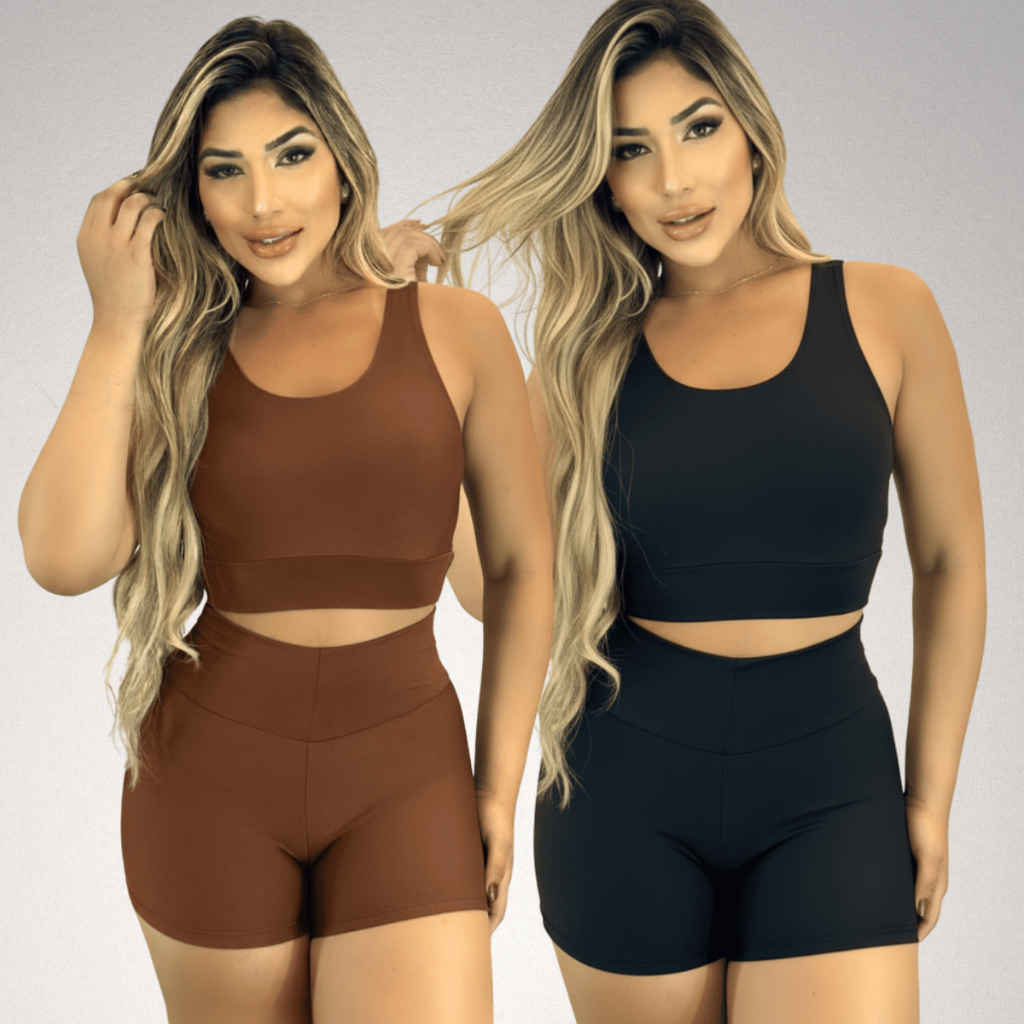 Kit 2 Conjuntos Academia Academia Top e Short Para Treino Corrida Poliamida Com Elastano