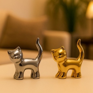 Enfeite Decorativo Gato Dourado e Prata Metalizado Moderno Casa Escritório Sala Presente Criativo em Oferta na Shopee