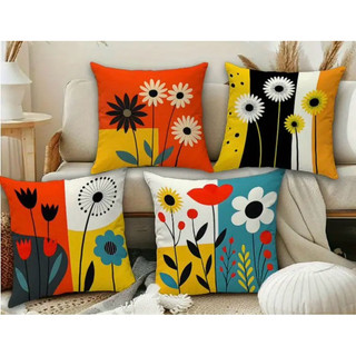 KIT 4 CAPAS DE ALMOFADAS MARGARIDAS FLOR  LARANJA -TAMANHO 45X45