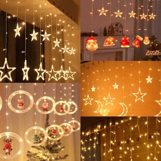 Decoração de Natal :3M Luzes de Cortina 110V-220V com Estrelas, Anéis e Cristais – Ideal para Árvore, Festas e Reuniões