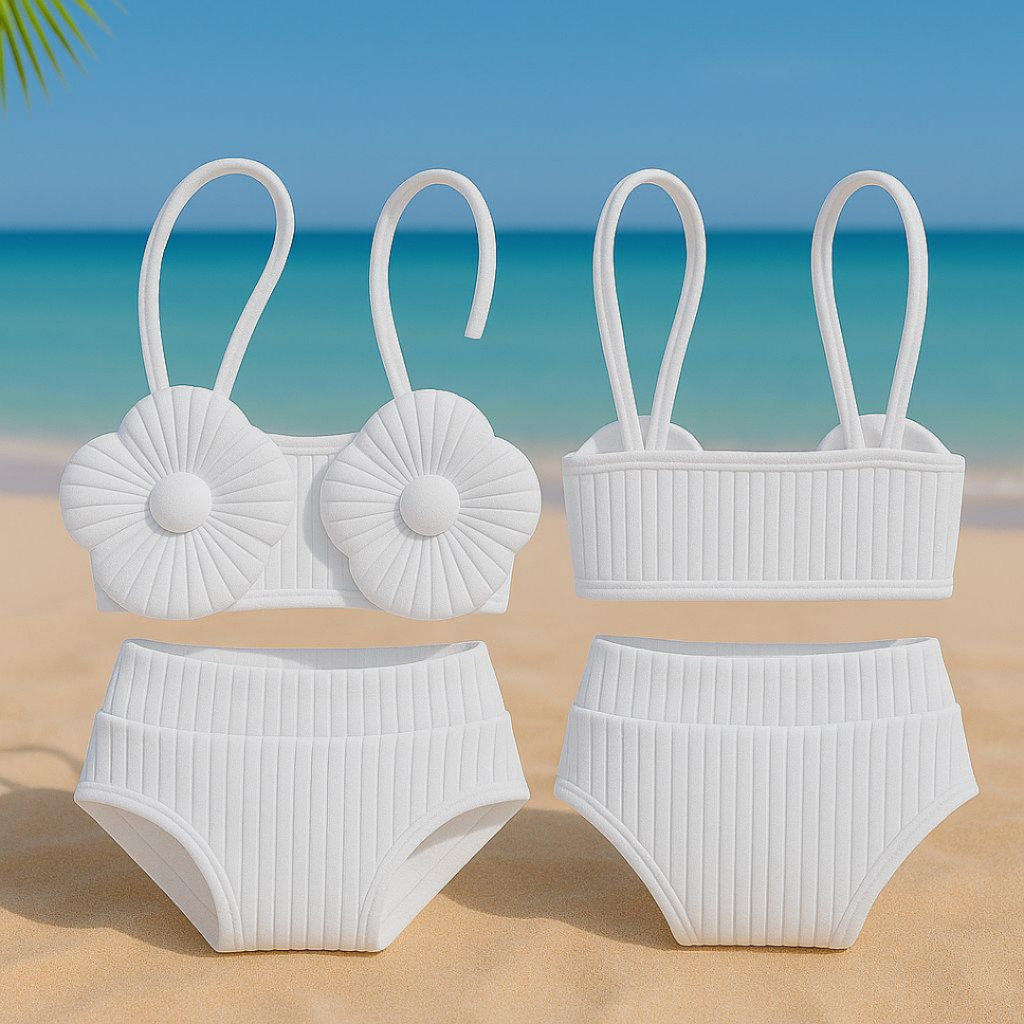 Biquíni Suquine Infantil Menina Branco Flor Anarruga Praia Verão Confortável 2 Ao 12 Anos em Oferta na Shopee
