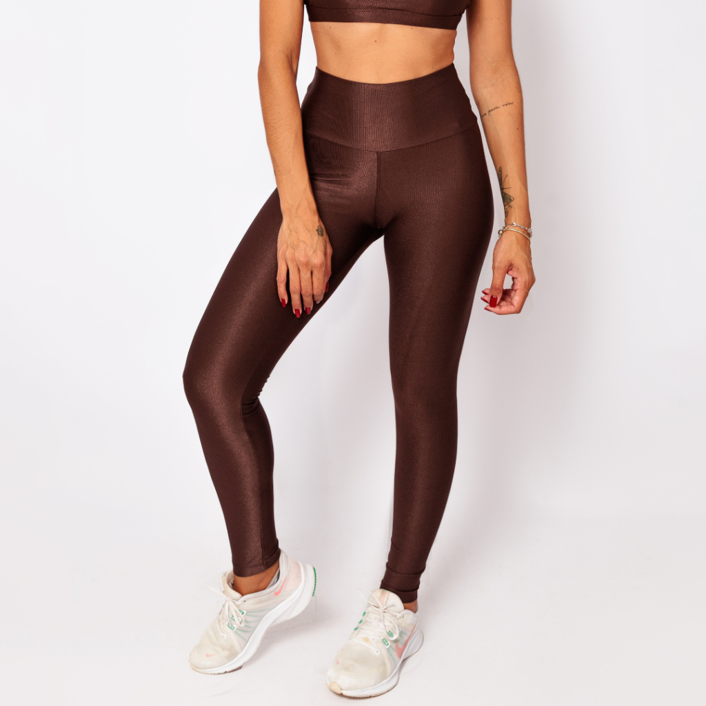 Legging Shine Cintura Alta Micro Canelada em Oferta na Shopee