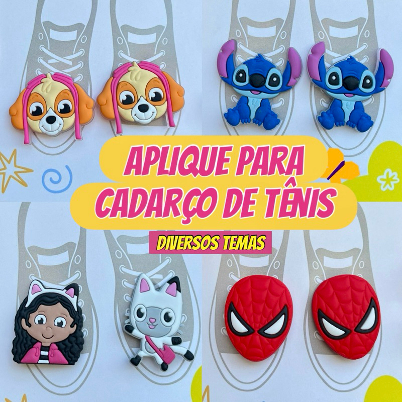 Enfeite de Tênis Infantil | Aplique para Cadarço e Sapato | Personagens Desenhos e Super-Heróis| acessório para sapato