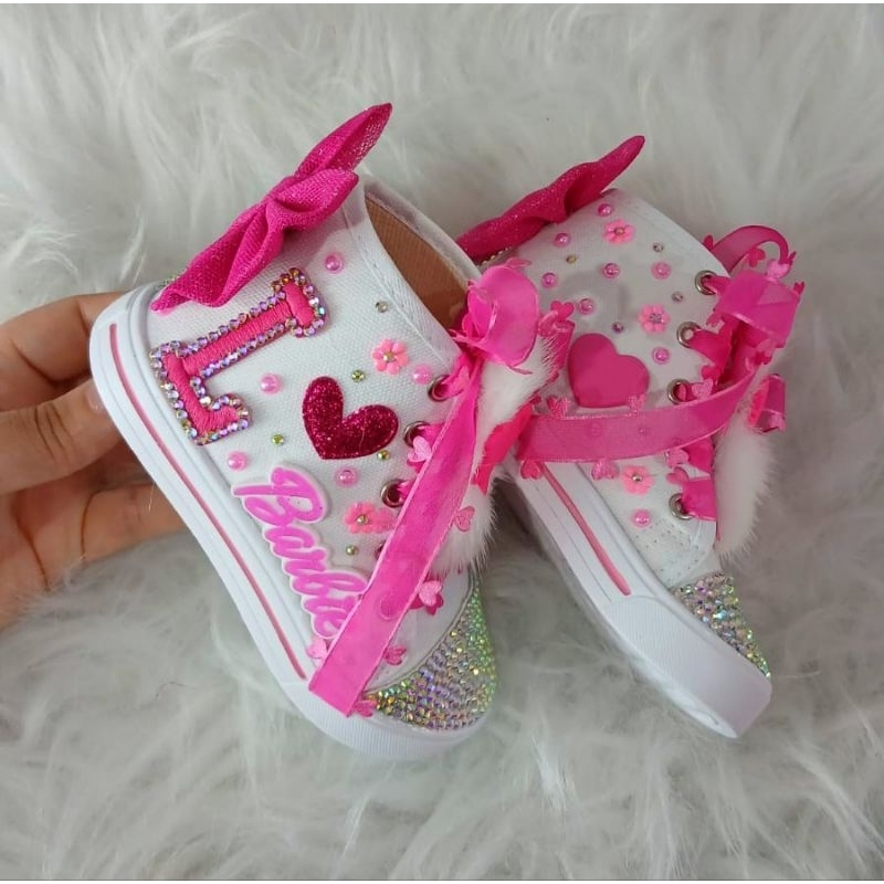 Tênis All starr botinha cano alto personalizado no tema Barbiee pink