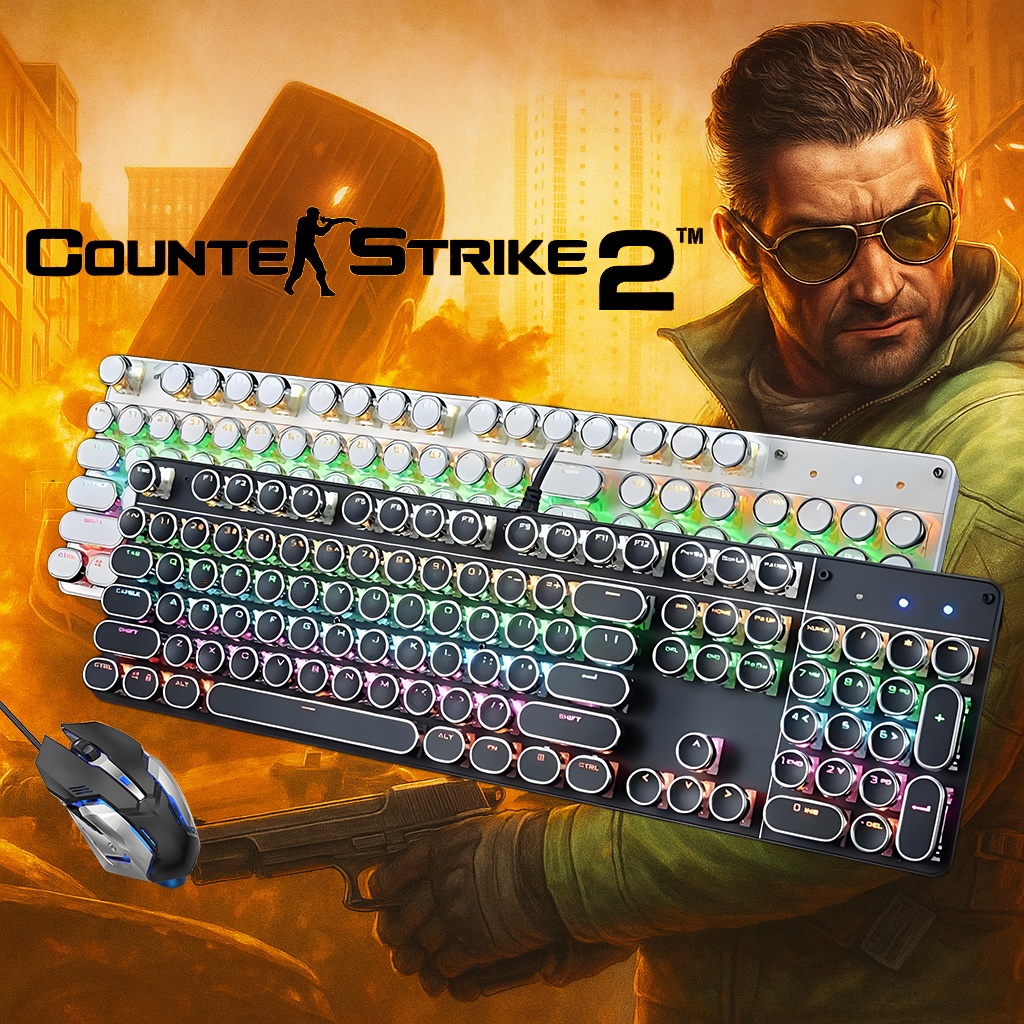 Kit Teclado Gamer RGB Mecânico + Mouse LED 3200DPI | Branco/Preto | Presente Perfeito H7