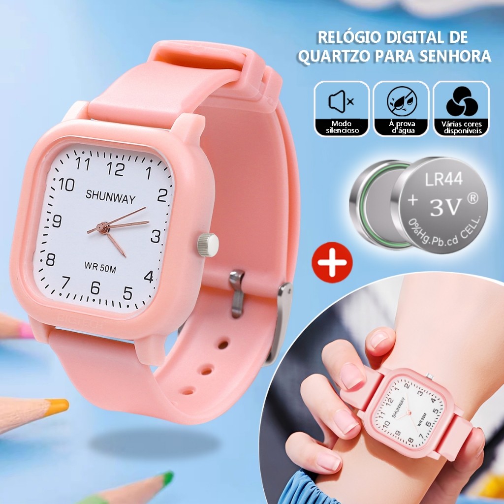 Relógio Unissex Digital Led Vintage Feminino A Prova D'Água 2 Pilhas Bateria Infantil  Led Esportivas Cronómetro Relogio