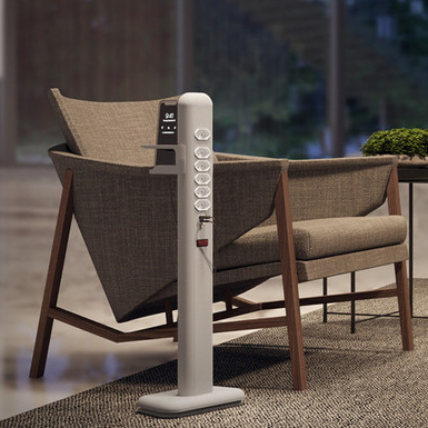 Totem Extensão Elétrica Com 6 Tomadas 1 Usb + 1 Usb-c Prata , Titanium e Preto