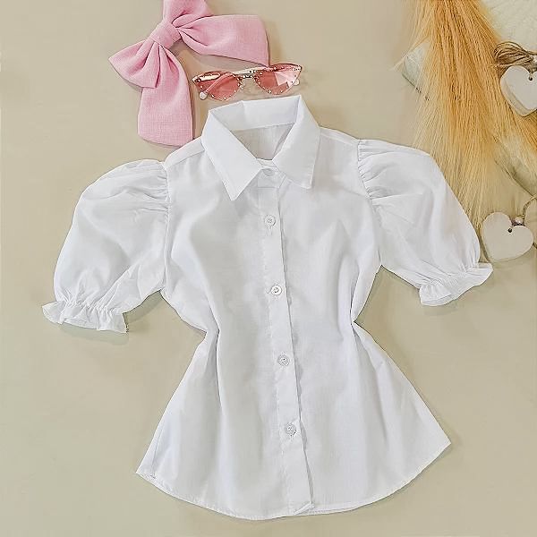 Camisa Blusa Infantil Manga Curta Bufante Para Meninas